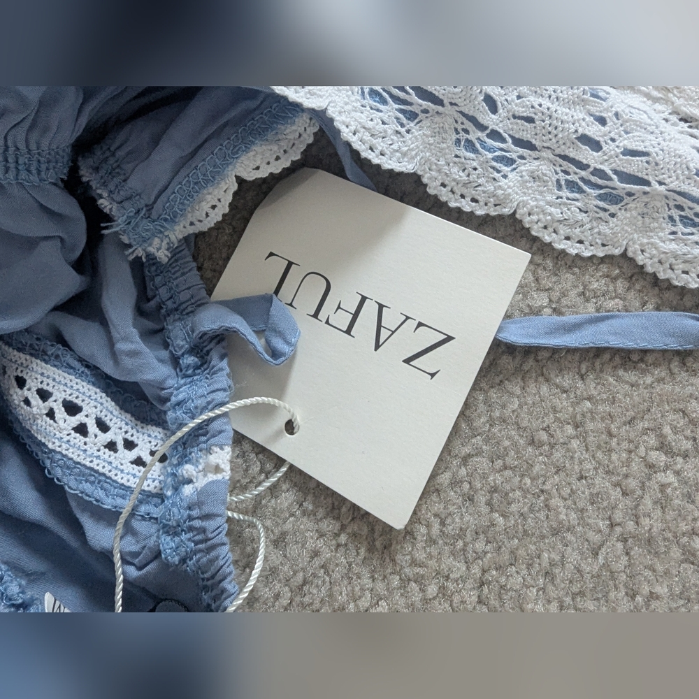 Zaful Blue Halter Lace-Trim Romper - Picture 2 of 5